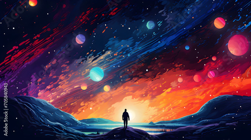 Person looking out into space illustration