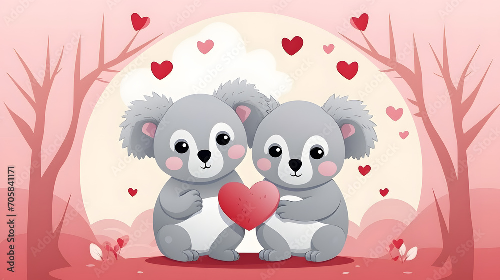 Obraz premium Koalas falling in love on valentines day, valentines day background