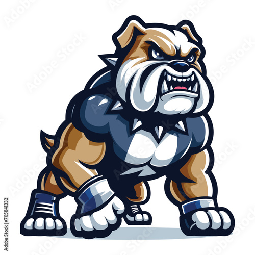 Strong athletic body muscle bulldog mascot design vector illustration, logo template isolated on white background