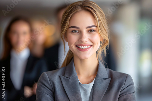 Smiling Woman in Business Suit Looking at Camera