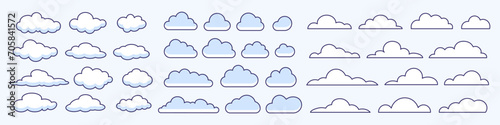 Set of clouds. Cloud icon. Сloud shape. Different shape cartoon white clouds.