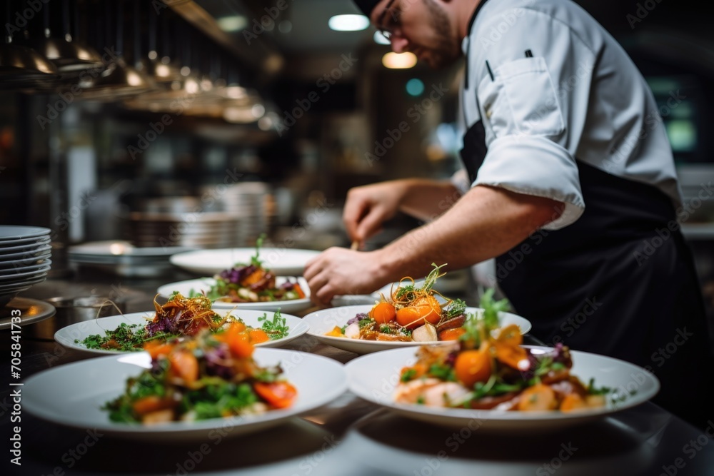 Professional chef preparing meal in high end restaurant kitchen Professional chef preparing meal in high end restaurant kitchen
