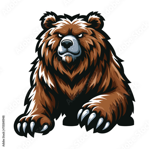 Strong body muscle wild beast grizzly bear mascot design vector illustration, logo template isolated on white background