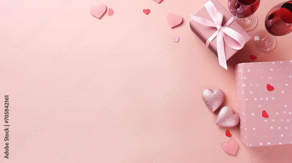 Captivating Valentines Day Decor: Love, Romance, and Joy in a Stylish Composition of Red Hearts and Giftboxes - Celebrate Passion and Connection with this Creative Concept Image.