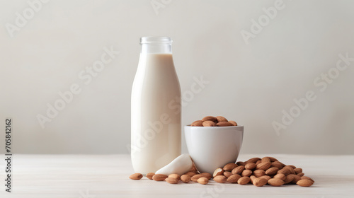 Almond milk with healthy breakfast