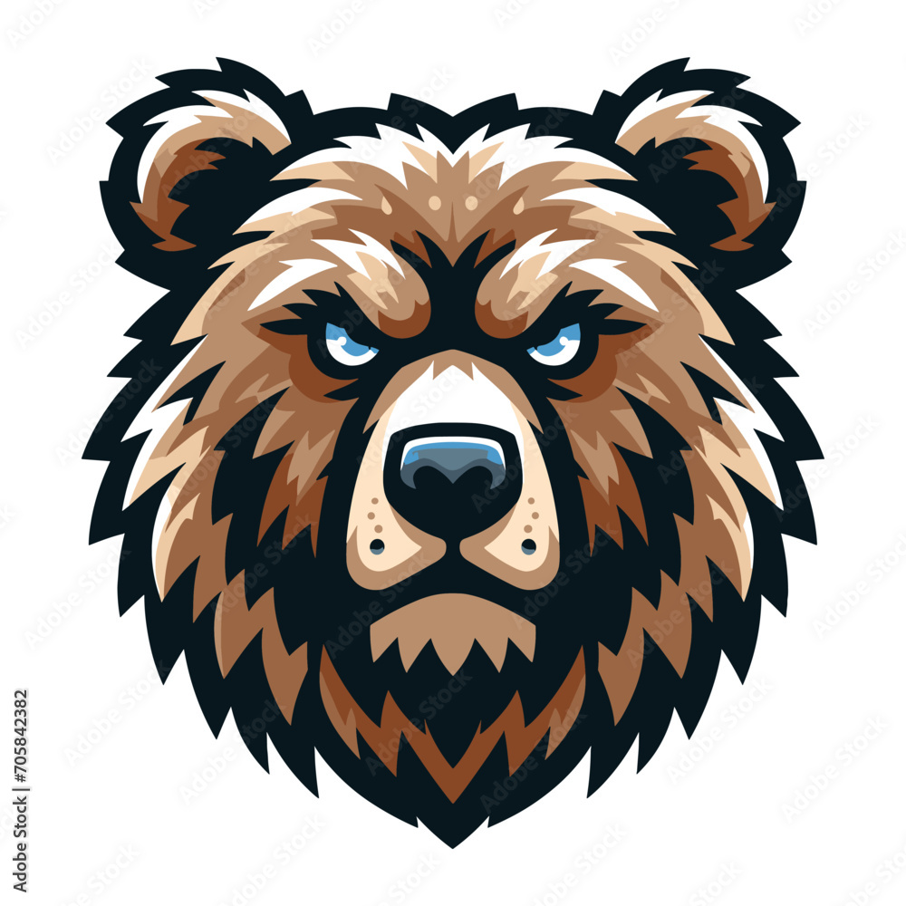 Wild brave animal grizzly bear head face mascot design vector illustration, logo template isolated on white background
