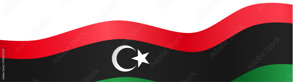 Naklejka premium Libya flag wave isolated on png or transparent background vector illustration.
