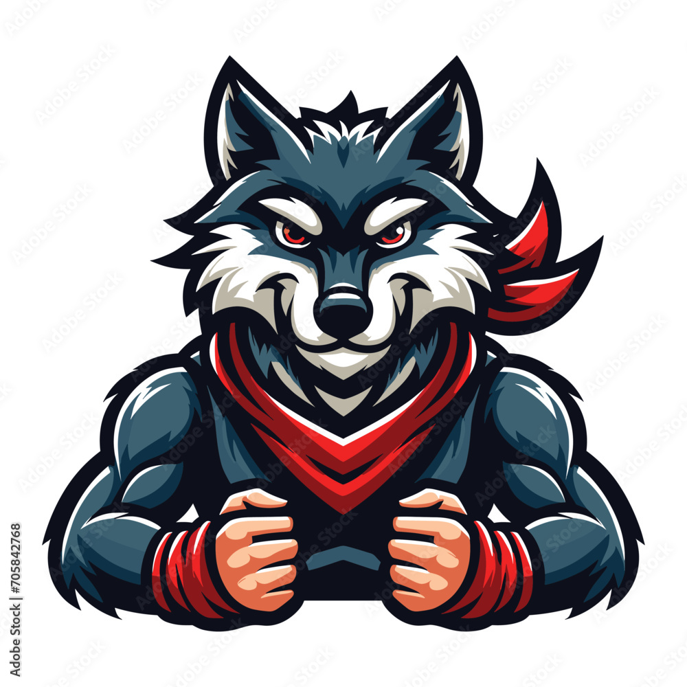 Strong body muscle wild beast wolf fox dog mascot design vector illustration, logo template isolated on white background Strong body muscle wild beast wolf fox dog mascot design vector illustration, logo template isolated on white background