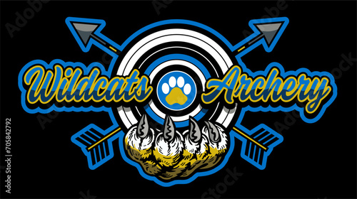archery team design with wildcat mascot claw for school, college or league sports photo