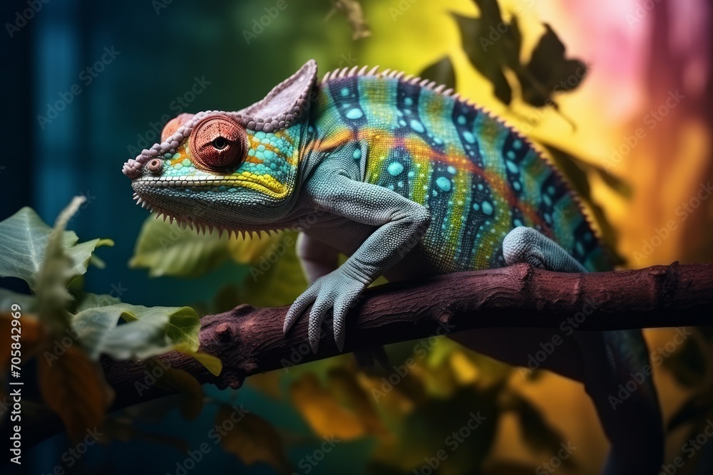 Chameleon on the flower. Beautiful extreme close-up. Beautiful of chameleon panther, chameleon panther on branch, chameleon panther closeup Chameleon on the flower. Beautiful extreme close-up. Beautiful of chameleon panther, chameleon panther on branch, chameleon panther closeup