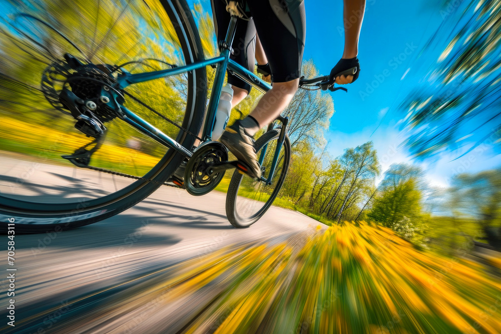 Naklejka premium Cycling Amidst Spring's Splendor