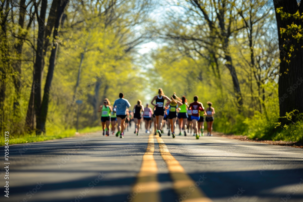Obraz premium Energetic Athletes in Colorful Spring Marathon