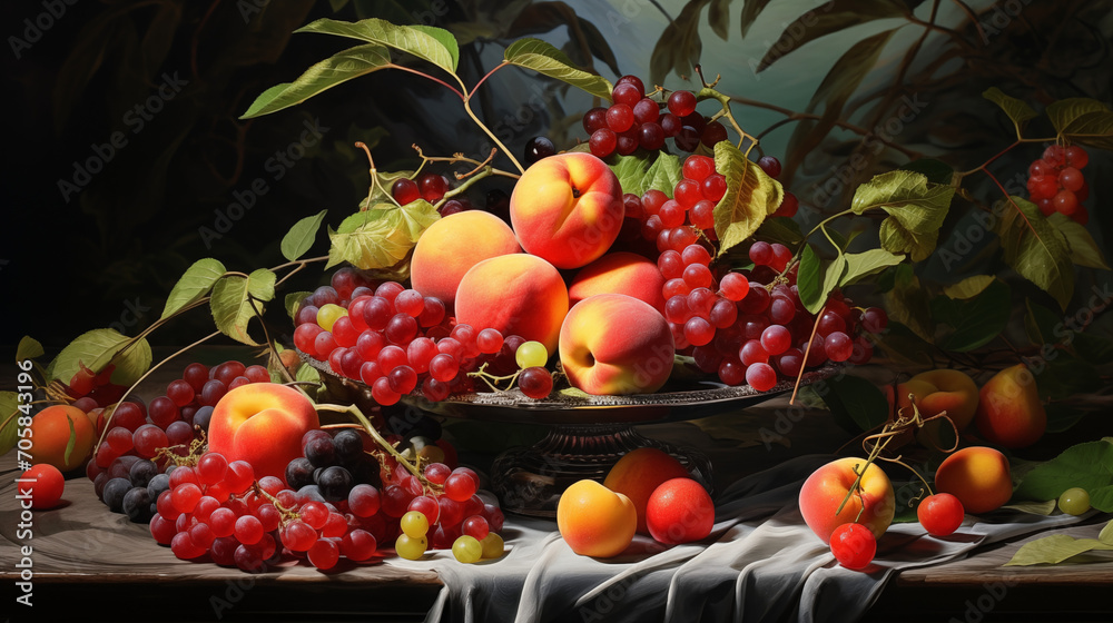 Farbenfrohes Früchteparadies: Äpfel und Trauben in ihrer Pracht - Apfel - Trauben - Obstkorb -Generative KI Farbenfrohes Früchteparadies: Äpfel und Trauben in ihrer Pracht - Apfel - Trauben - Obstkorb -Generative KI