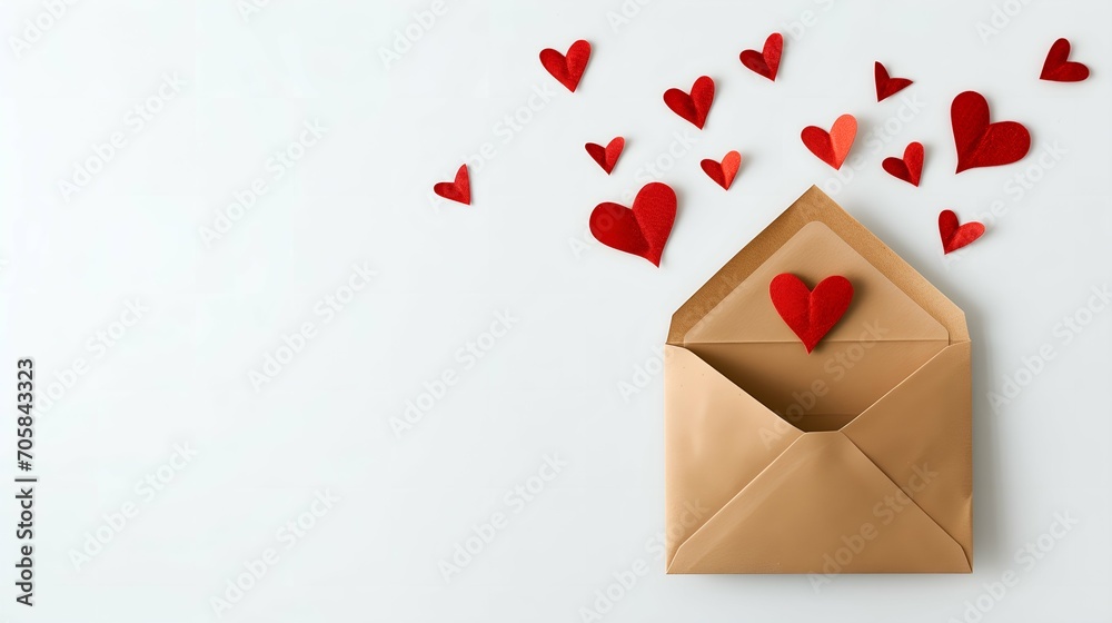 Envelope with paper hearts on white background. Valentine's day concept Envelope with paper hearts on white background. Valentine's day concept