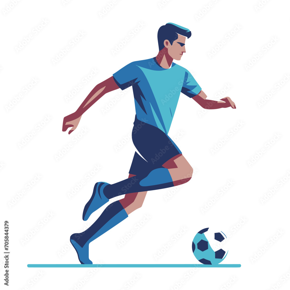 soccer player men athlete vector design, colourful style football game male player illustration, player kicking ball template isolated on white background