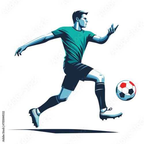 soccer player men athlete vector design, colourful style football game male player illustration, player kicking ball template isolated on white background