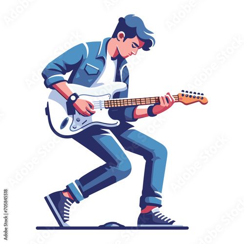 Musician playing electric guitar, rockstar guitarist design vector illustration, guitar-playing isolated on white background