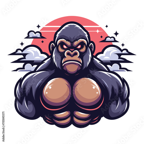 muscle gorilla ape monkey mascot design logo vector illustration isolated on white background