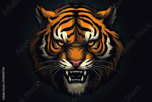Illustration of a tiger head drawing with a dark background, suitable for a logo, agency or esport. Easily customizable. Generative AI