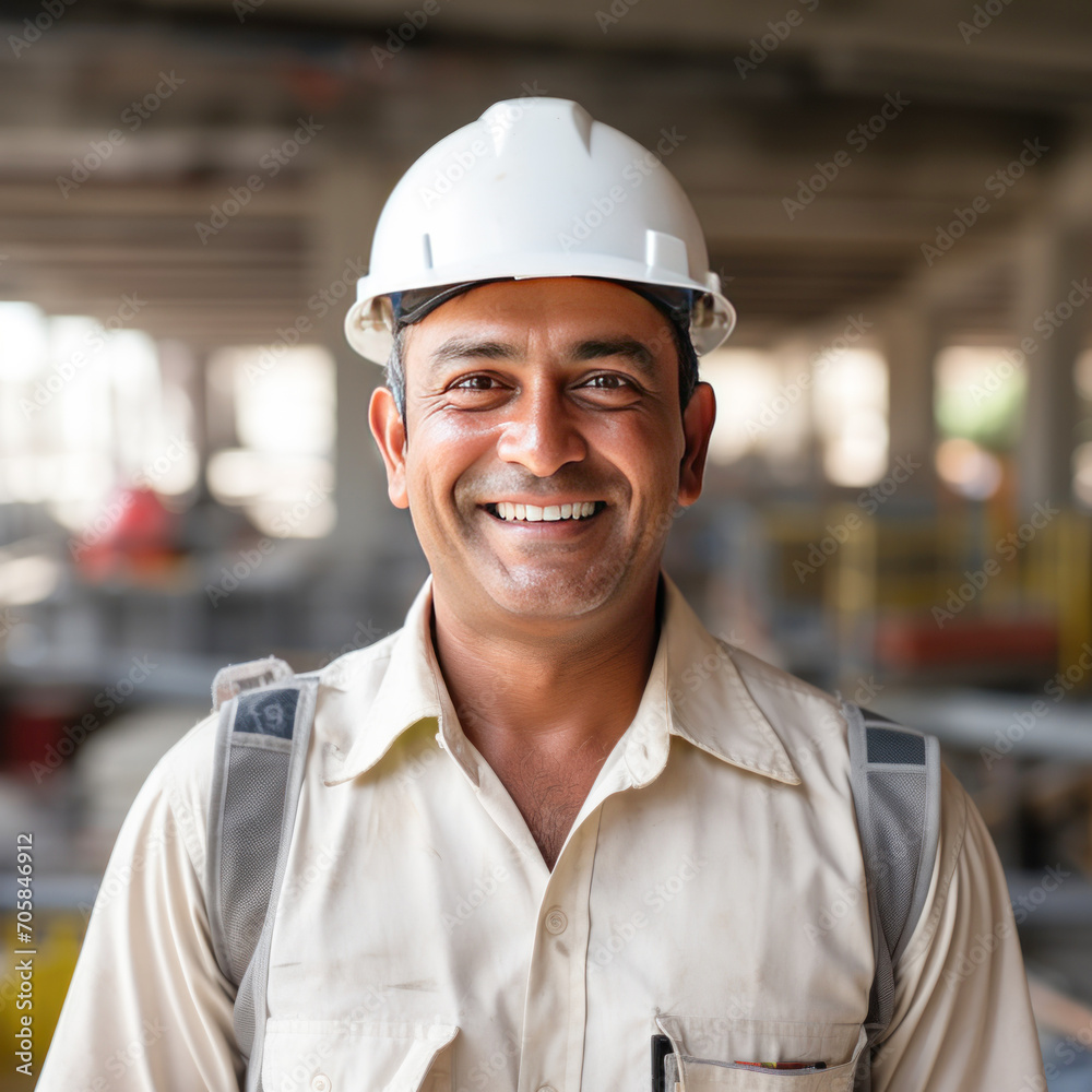 Indian contractor or engineer smiling at construction site Indian contractor or engineer smiling at construction site