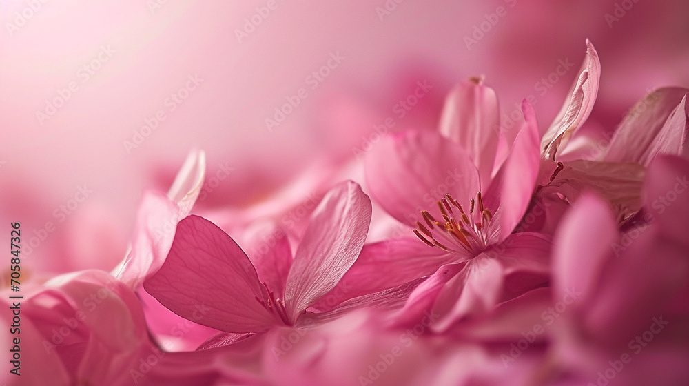 Dreamy pink petals on a pink background. Close up of pink petals