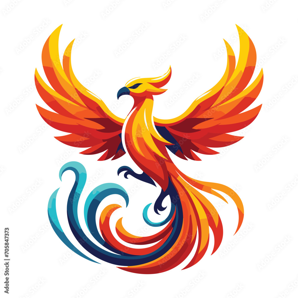Flying Phoenix Fire Bird abstract Logo design vector illustration. Dove Eagle Logotype concept icon isolated on white background