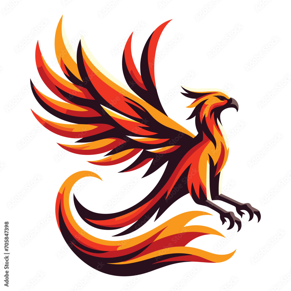 Fototapeta premium Flying Phoenix Fire Bird abstract Logo design vector illustration. Dove Eagle Logotype concept icon isolated on white background
