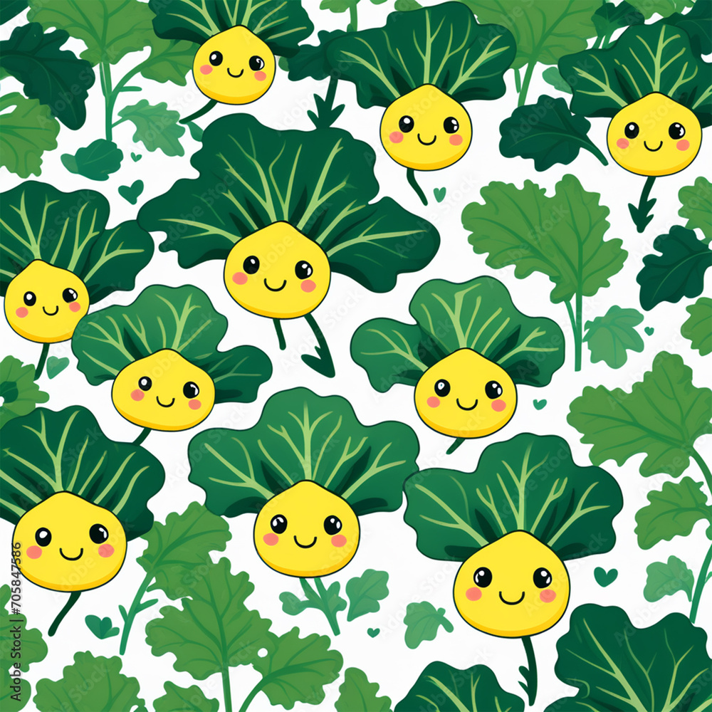 illustration of mustard greens, vegetable characters