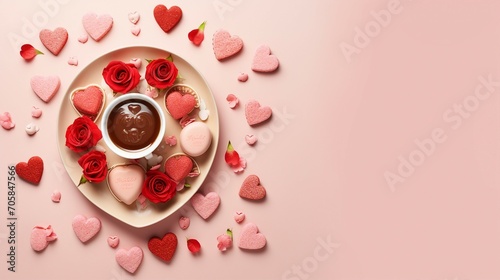Captivating Valentines Day Concept with Stunning Top View Red Roses - A Romantic Celebration of Love and Passion