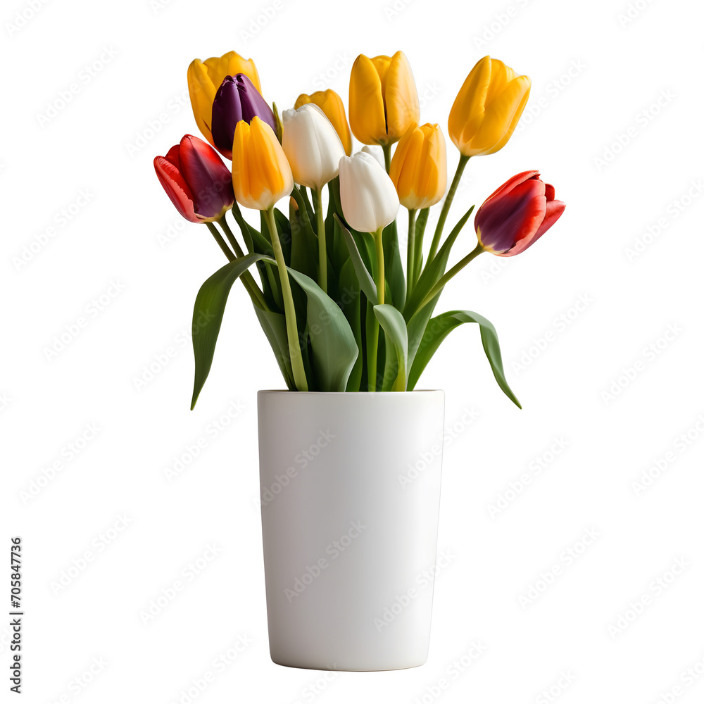 tulips flowers in white pot is tall cut out the background. ai generative tulips flowers in white pot is tall cut out the background. ai generative
