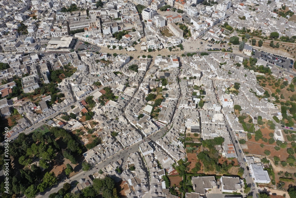 Aerial view of trulli of Alberobello town. Bari, Puglia, Italy