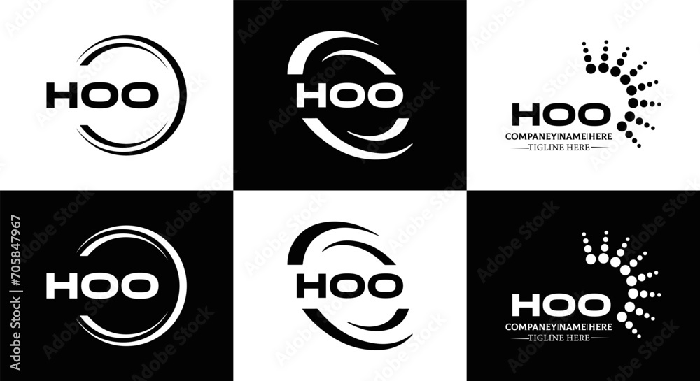 HOO logo. H O O design. White HOO letter. HOO, H O O letter logo design. Initial letter HOO letter logo set, linked circle uppercase monogram logo. H O O letter logo vector design.	
