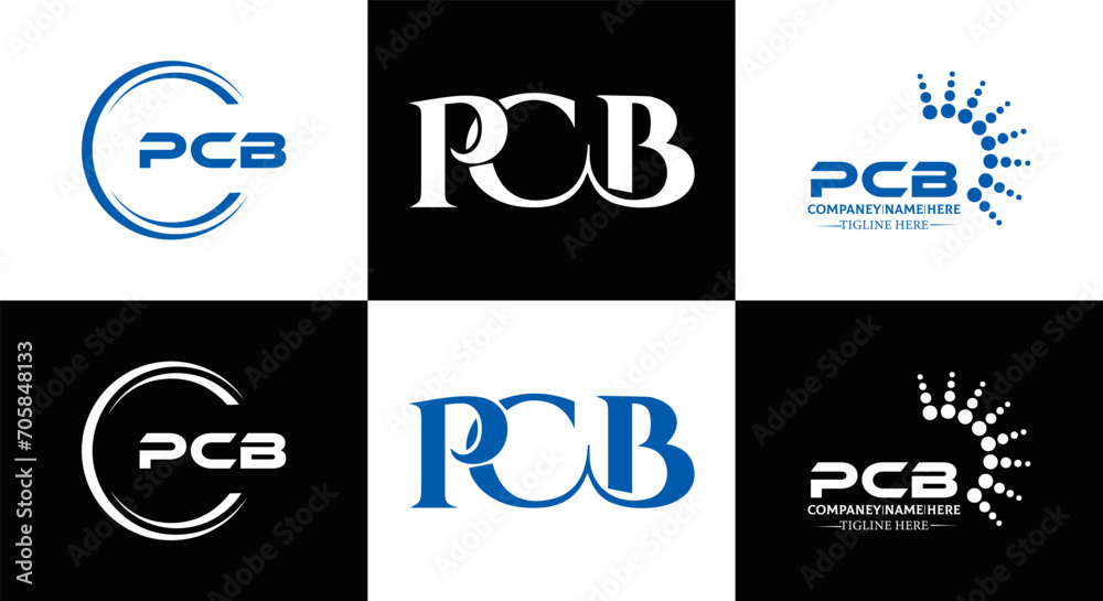 PCB logo. P C B design. White PCB letter. PCB, P C B letter logo design. Initial letter PCB letter logo set, linked circle uppercase monogram logo. P C B letter logo vector design.	
