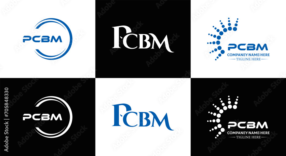 PCBM logo. P C B M design. White PCBM letter. PCBM, P C B M letter logo design. Initial letter PCBM letter logo set, linked circle uppercase monogram logo. P C B M letter logo vector design.	
