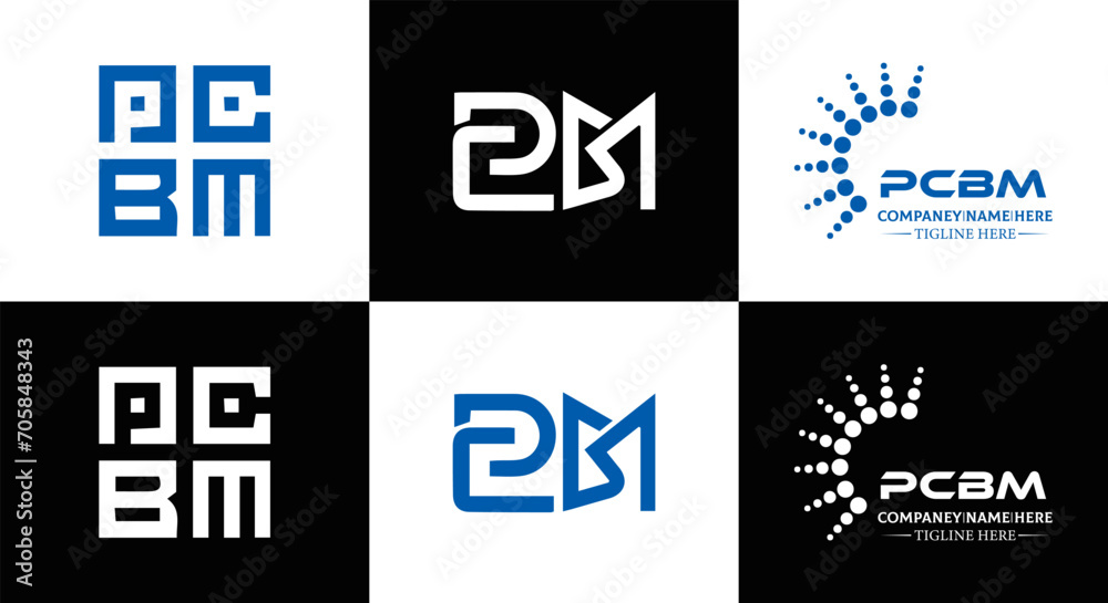Fototapeta premium PCBM logo. P C B M design. White PCBM letter. PCBM, P C B M letter logo design. Initial letter PCBM letter logo set, linked circle uppercase monogram logo. P C B M letter logo vector design.