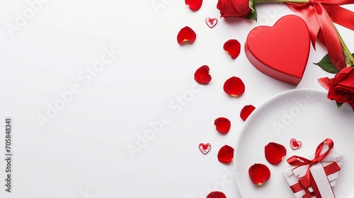 Celebrate Love with Beautiful Valentines Day Concept: Passionate Couple Sharing Happiness, Red Hearts Symbolizing Romance - Top View Vertical Photo Ideal for Greeting Cards and Artistic Creations © Sunanta