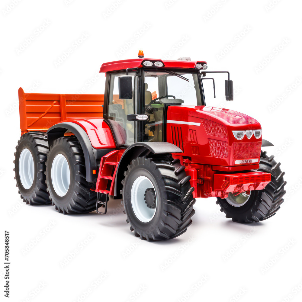 Obraz premium Red color tractor on white background