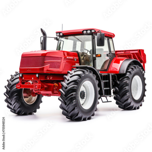 Red color tractor on white background