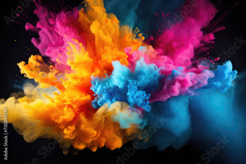 Vibrant colored powder explosion in closeup. Abstract dust on a backdrop with colorful bursts. © ImageHeaven