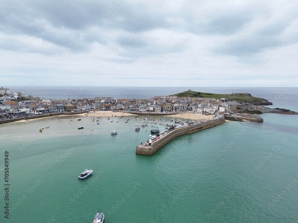 St Ives Cornwall on calm summers day drone,aerial