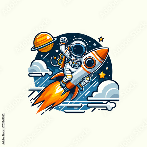 design logo of astronaut ride teh rocket