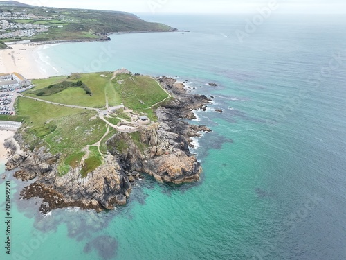 St Ives Head Cornwall UK drone , aerial , view from air