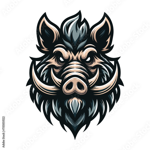 wild beast animal hog boar pig head face mascot design vector illustration, logo template isolated on white background