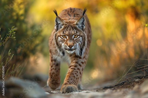 A Lynx in a stealthy prowling stance