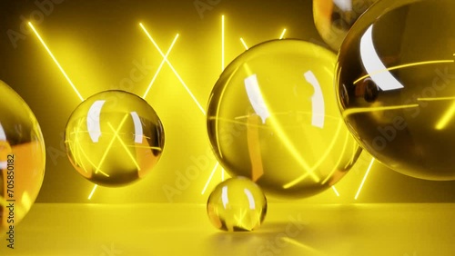 Abstract background with
transparent balls falling down and bounce photo