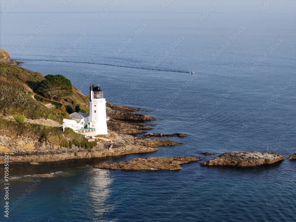 St Anthony Lighthouse  St Mawes Cornwall Uk summers day drone,aerial .