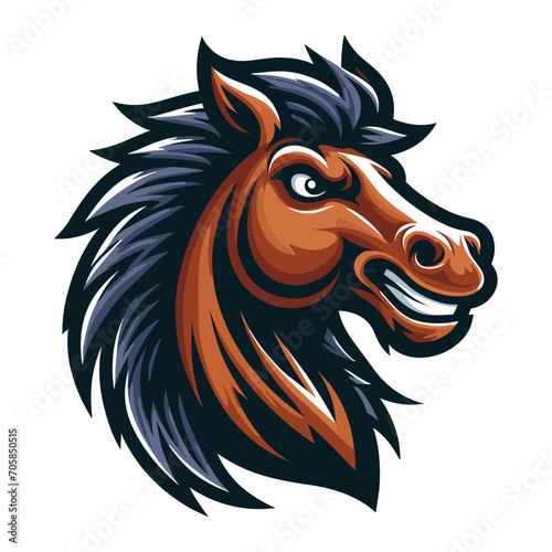 brave strong animal horse head face mascot design vector illustration  logo template isolated on white background