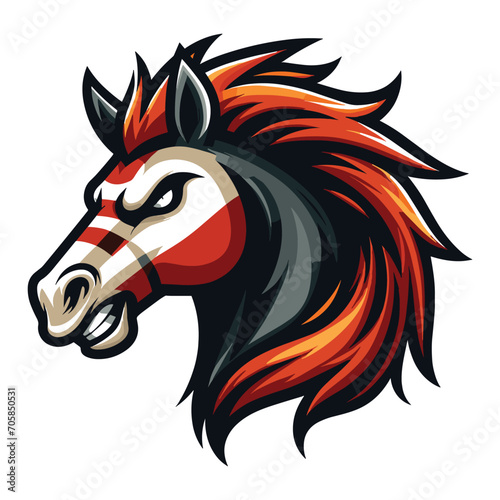 brave strong animal horse head face mascot design vector illustration, logo template isolated on white background