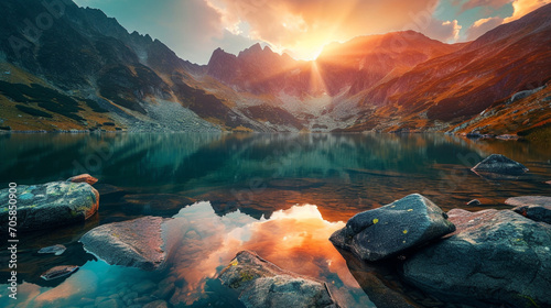 素晴らしい自然の風景。高いタトラ山脈の頂上GenerativeAI © enopi