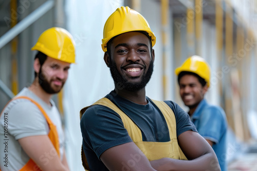 Junger afrikanischer Mann auf einer Baustelle photo